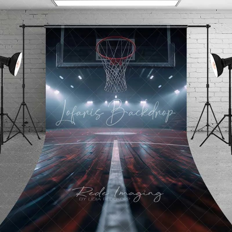 Lofaris Basketball Court Floor Hoop Sweep Photography Backdrop Night Arena Wood Surface Sports Photo Background