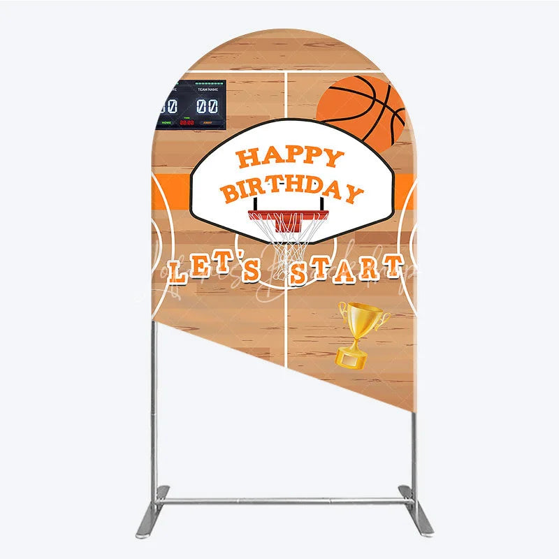 Lofaris Basketball Court Happy Birthday Arch Backdrop Kit with Hoop Ball and Trophy Game Day Sports Party Decor