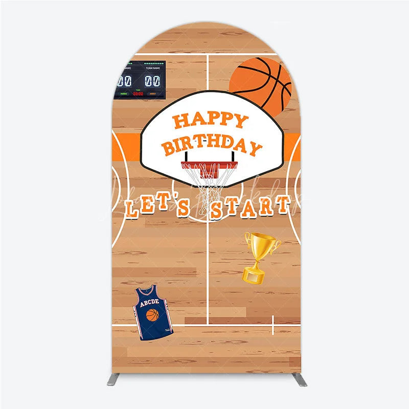 Lofaris Basketball Court Happy Birthday Arch Backdrop Kit with Hoop Ball and Trophy Game Day Sports Party Decor