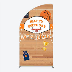 Lofaris Basketball Court Happy Birthday Half Moon Arch Backdrop Kit with Hoop Ball and Trophy Game Day Sports Party Decor