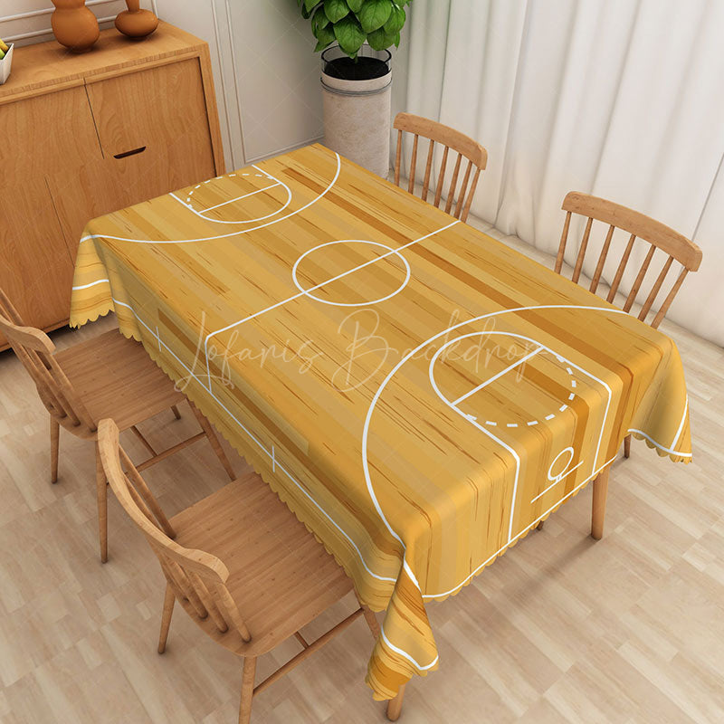 Lofaris Basketball Court Tablecloth in Yellow and White for Sports Themed Birthday Party Game Day Events