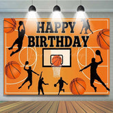 Lofaris Basketball Happy Birthday Backdrop for Boys Orange Sports Court with Player Silhouettes Slam Dunk Party Decor