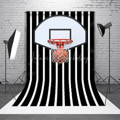 Lofaris Basketball Hoop Backdrop Sports Theme Party Decorations on Black and White Striped Background