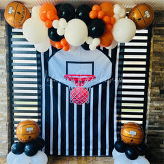Lofaris Basketball Hoop Backdrop Sports Theme Party Decorations on Black and White Striped Background