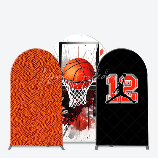 Lofaris Basketball Themed Arch Backdrop Kit featuring a Hoop Player Silhouette and Number 12 for Sports Parties