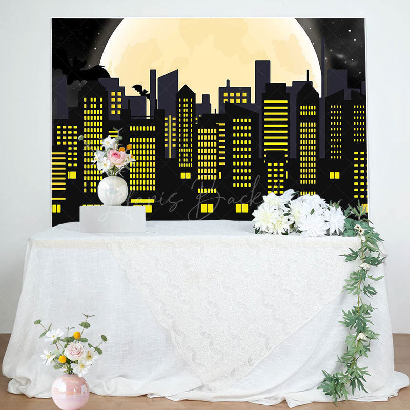 Lofaris Bats Moon Night Dark City Scene Birthday Backdrop