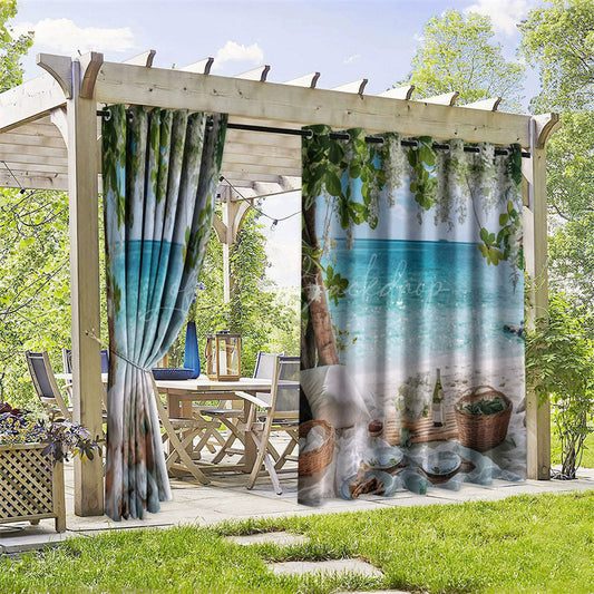 Lofaris Beach Holiday Waterproof Printed Outdoor Curtains