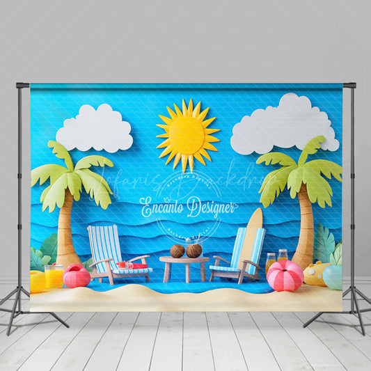 Lofaris Beach Scene Palm And Lounge Chairs Summer Backdrop