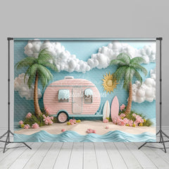 Lofaris Beach Tiki Bar Platter Scene Pink Trailer Backdrop