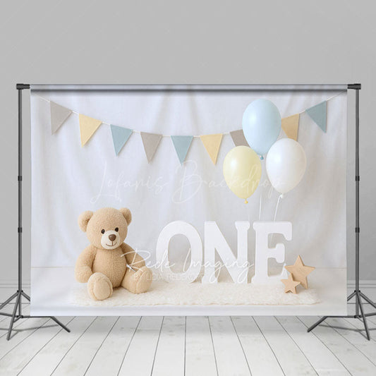 Lofaris Bearly White Wall Flag Balloon Cake Smash Backdrop