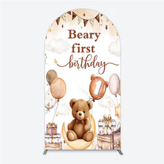 Lofaris Beary First Birthday Arch Backdrop for Boy Boho Teddy Bear on Moon with Balloons We Can Bearly Wait Party Decor