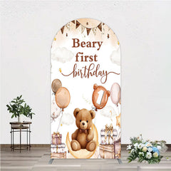 Lofaris Beary First Birthday Arch Backdrop for Boy Boho Teddy Bear on Moon with Balloons We Can Bearly Wait Party Decor