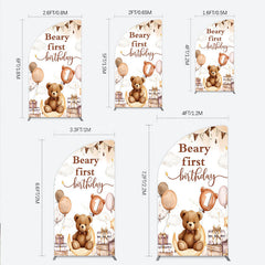 Lofaris Beary First Birthday Half Moon Arch Backdrop for Boy Boho Teddy Bear on with Balloons We Can Bearly Wait Party Decor