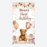 Lofaris Beary First Birthday Rectangle Backdrop for Boy Boho Teddy Bear on Moon with Balloons We Can Bearly Wait Party Decor