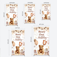 Lofaris Beary First Birthday Rectangle Backdrop for Boy Boho Teddy Bear on Moon with Balloons We Can Bearly Wait Party Decor