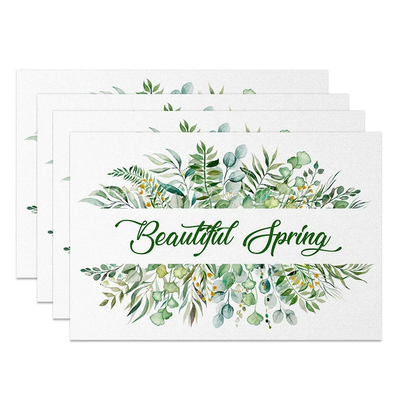 Lofaris Beautiful Spring Leaves Set of 4 Placemats Greenery and Floral Wreath Dining Table Mats for Home Decor