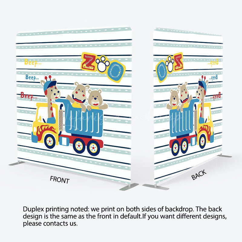 Lofaris Beep Animals Zoo Truck Birthday Pillow Case Backdrop