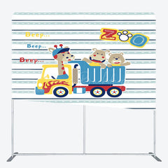 Lofaris Beep Animals Zoo Truck Birthday Pillow Case Backdrop