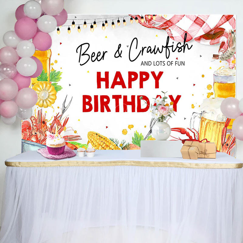 Lofaris Beer Crawfish Corn Camping Happy Birthday Backdrop