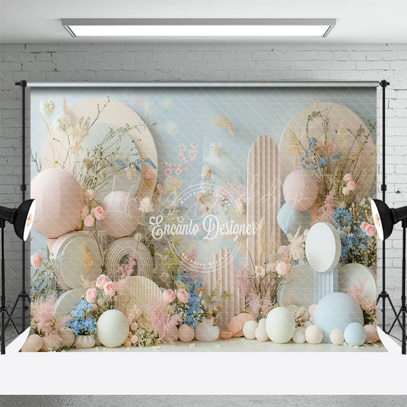 Lofaris Beige Arch Balloons Floral Wedding Photo Backdrop