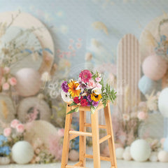 Lofaris Beige Arch Balloons Floral Wedding Photo Backdrop