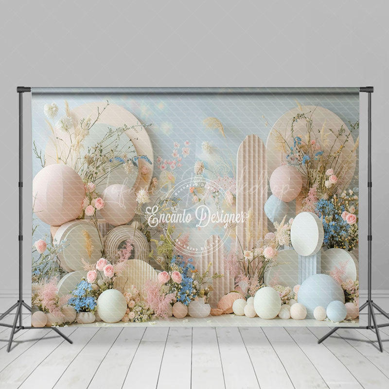 Lofaris Beige Arch Balloons Floral Wedding Photo Backdrop