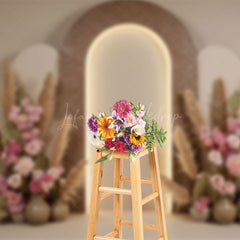 Lofaris Beige Arch Wall Boho Floral Wedding Photo Backdrop
