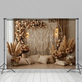 Lofaris Beige Boho Floral Tassel Lighted Photography Backdrop