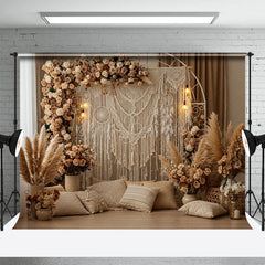 Lofaris Beige Boho Floral Tassel Lighted Photography Backdrop