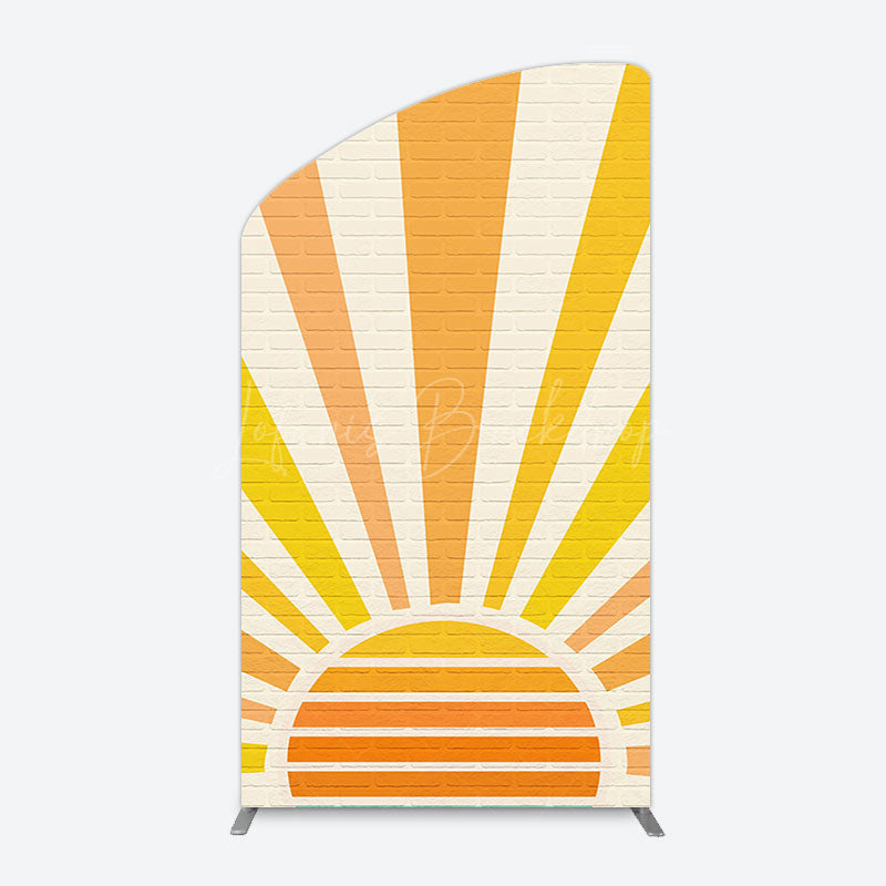 Lofaris Beige Brick Wall Boho Sun Birthday Arch Backdrop