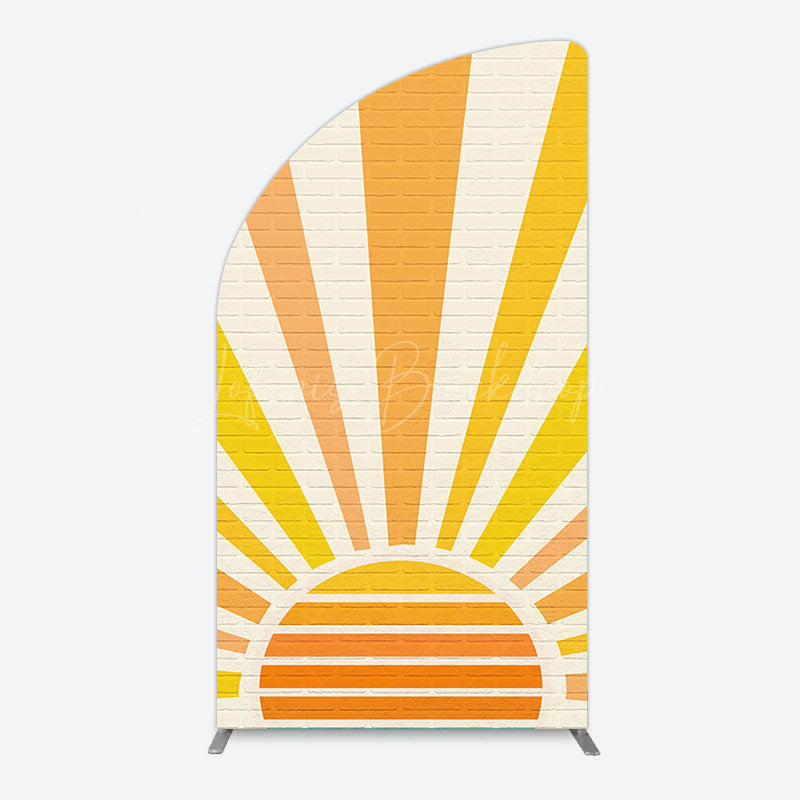 Lofaris Beige Brick Wall Boho Sun Birthday Arch Backdrop