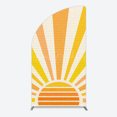 Lofaris Beige Brick Wall Boho Sun Birthday Arch Backdrop