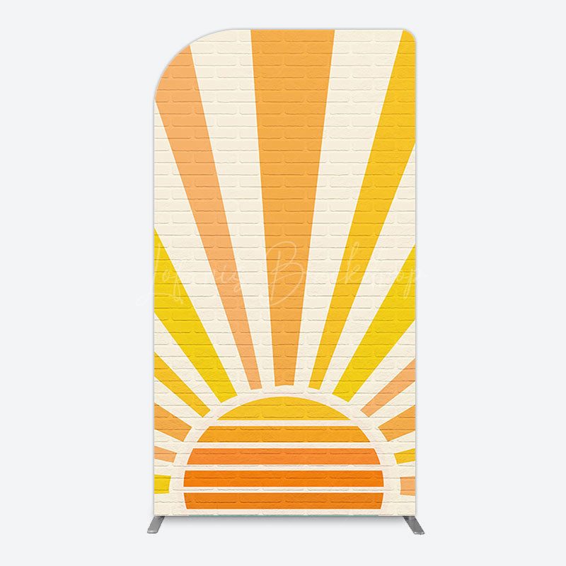 Lofaris Beige Brick Wall Boho Sun Birthday Arch Backdrop