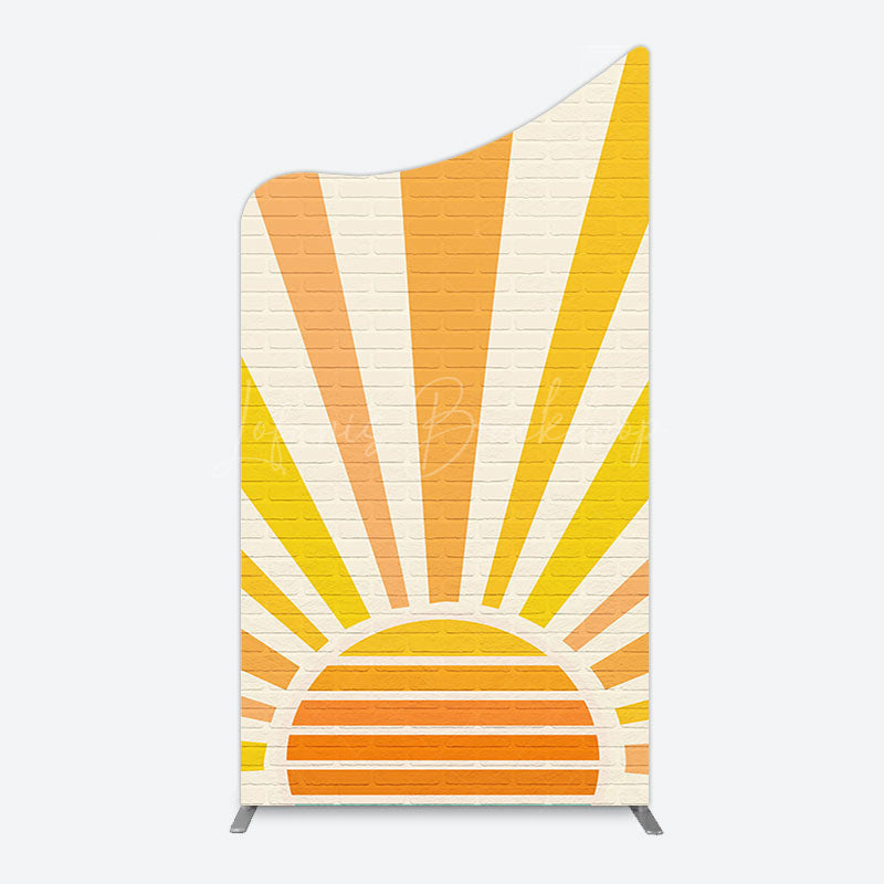 Lofaris Beige Brick Wall Boho Sun Birthday Arch Backdrop