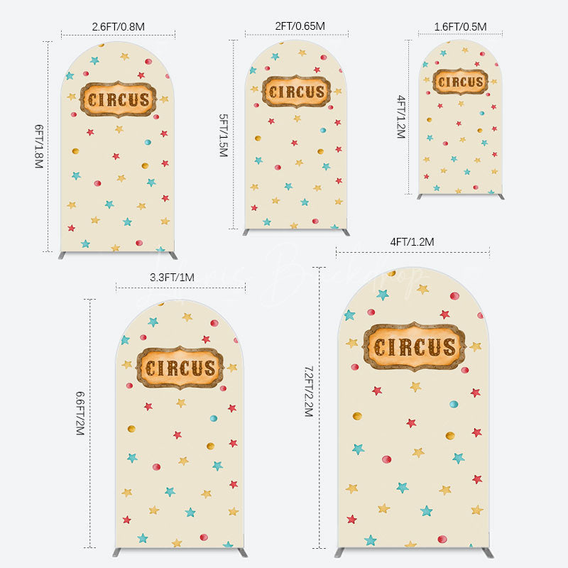 Lofaris Beige Colorful Stars Circus Birthday Arch Backdrop
