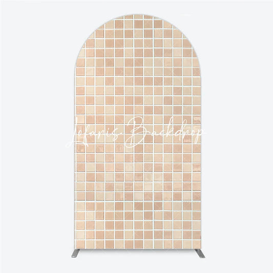 Lofaris Beige Cream Mosaic Tile Pattern Round Top Arch Backdrop Modern Textured Photography Background Decor