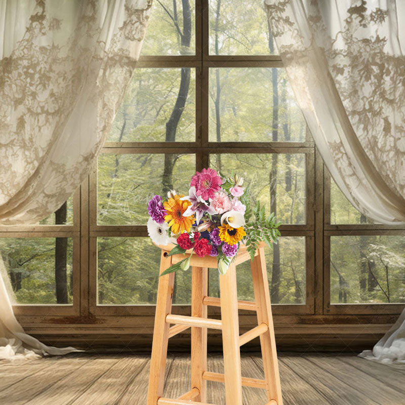 Lofaris Beige Curtain Window Bamboo Forest Scene Backdrop