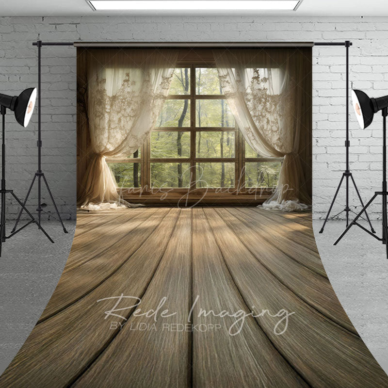 Lofaris Beige Curtain Window Bamboo Forest Scene Sweep Backdrop
