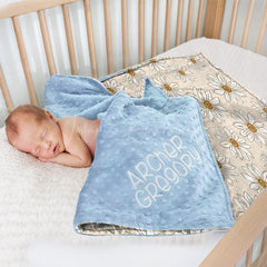 Lofaris Beige Daisy Flower Embroidered Minky Baby Blanket