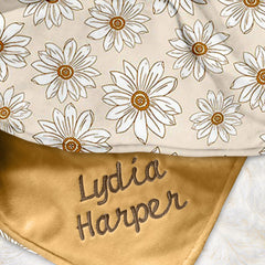 Lofaris Beige Daisy Flower Embroidered Minky Baby Blanket