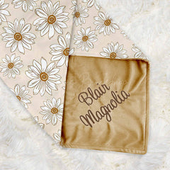 Lofaris Beige Daisy Flower Embroidered Minky Baby Blanket