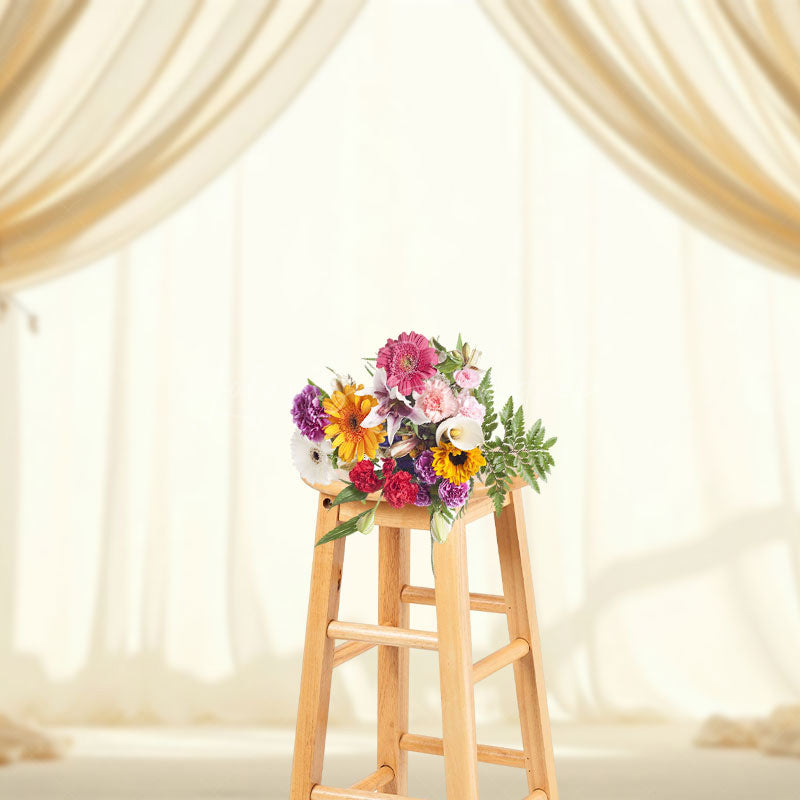 Lofaris Beige Fairy Tulle Pink Rose Wedding Photo Backdrop