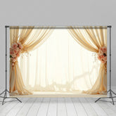 Lofaris Beige Fairy Tulle Pink Rose Wedding Photo Backdrop