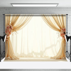 Lofaris Beige Fairy Tulle Pink Rose Wedding Photo Backdrop
