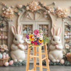 Lofaris Beige Floral Egg Boutique Bunny Easter Photo Backdrop