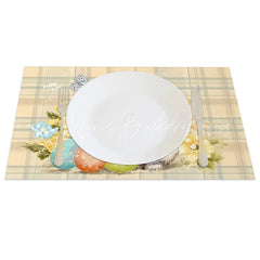 Lofaris Beige Plaid Easter Bunny Set of 4 Placemats Yellow Flower Rabbit Egg Table Mats for Spring