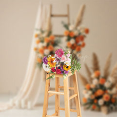 Lofaris Beige Romantic Floral Ladder Curtain Wedding Backdrop