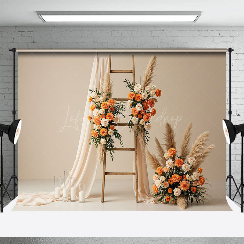 Lofaris Beige Romantic Floral Ladder Curtain Wedding Backdrop