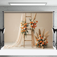 Lofaris Beige Romantic Floral Ladder Curtain Wedding Backdrop