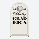 Lofaris Beige Silver Disco Ball Grad Era Party Arch Backdrop
